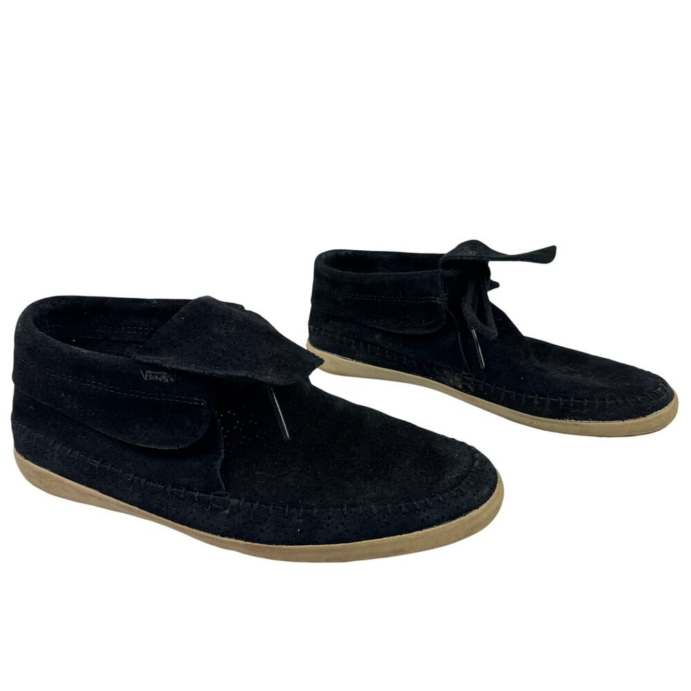 VANS W Mohikan Womens Sneakers US 7 Black Leather Low Top Lace-Up Moccasin Shoes